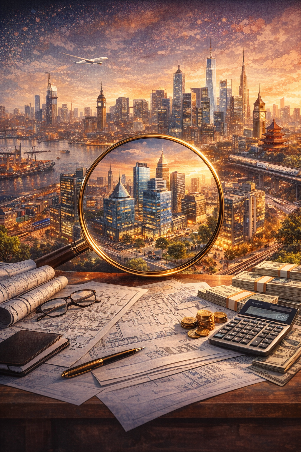 Real estate business strategy showing office location costs and city planning