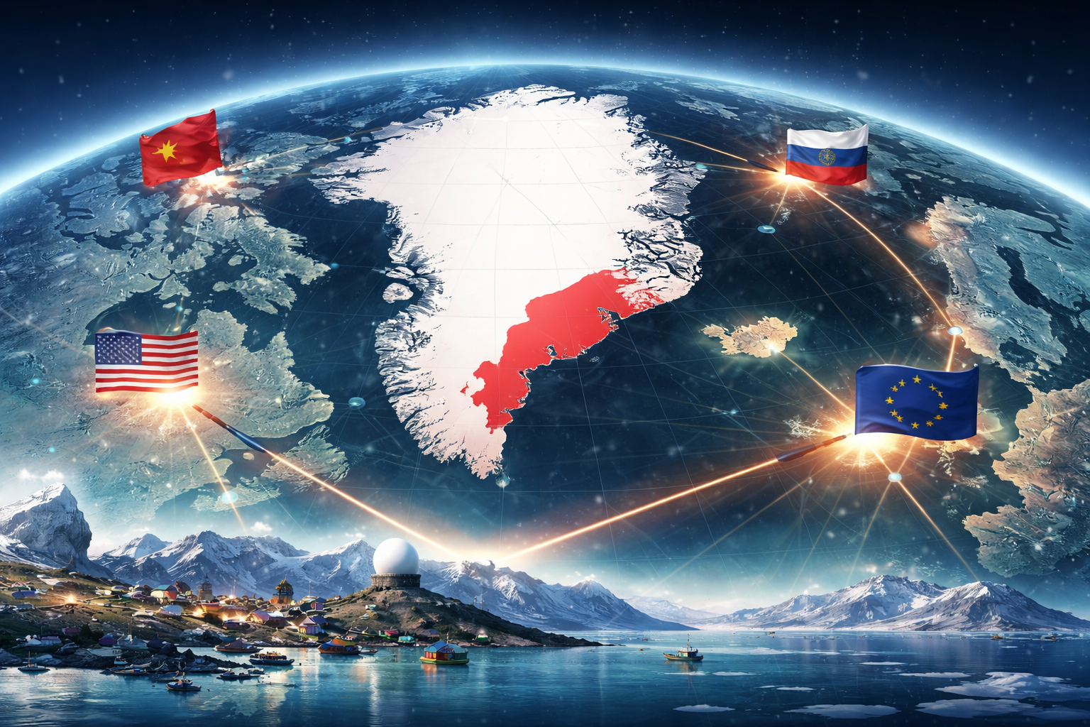 Greenland politics and Arctic geopolitics showing strategic location and global power interest