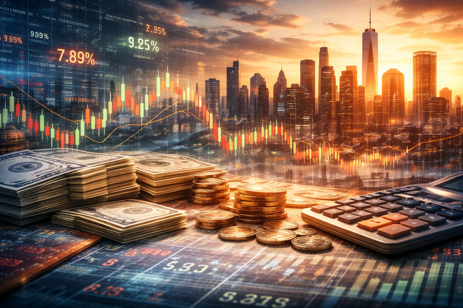 Global financial markets reflecting rising interest rates and debt pressure.