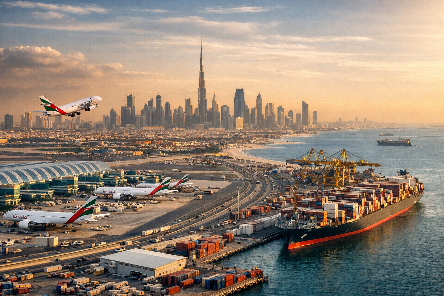 Dubai’s integrated airports and ports connecting global trade routes