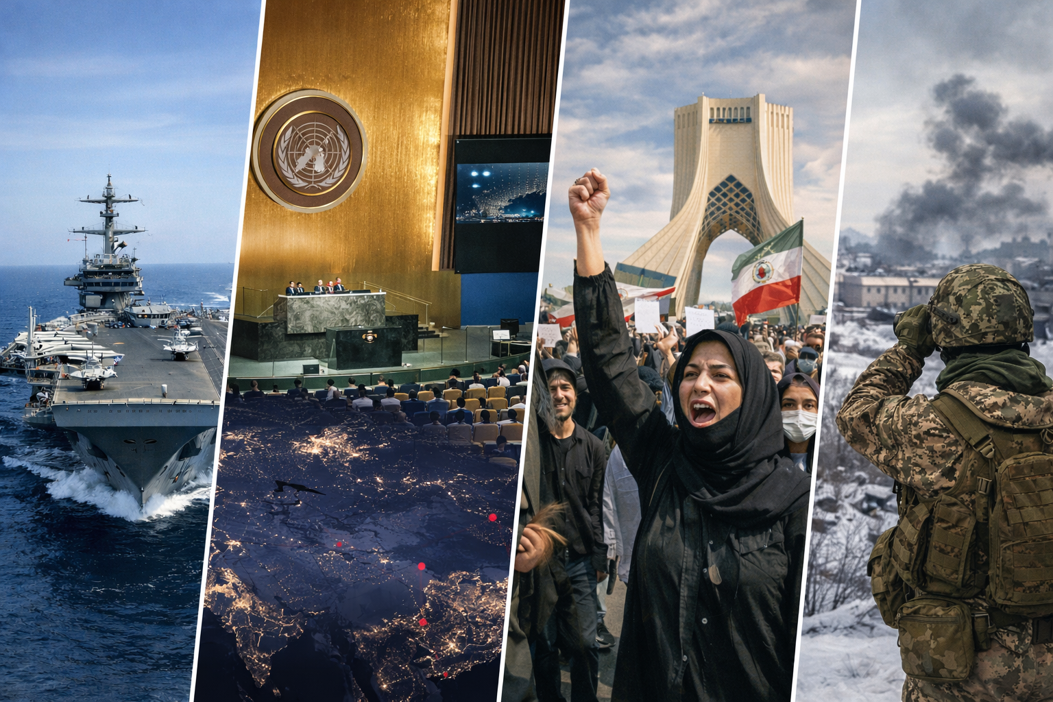 Global events February 2026 including Middle East tensions, US Navy deployment and gold price movement.