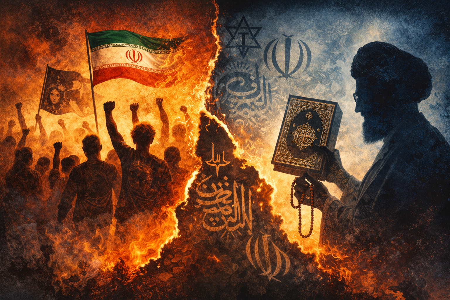 Ali Khamenei portrait with Tehran skyline backdrop amid reports of coordinated U.S.–Israeli strikes on Iranian leadership compounds