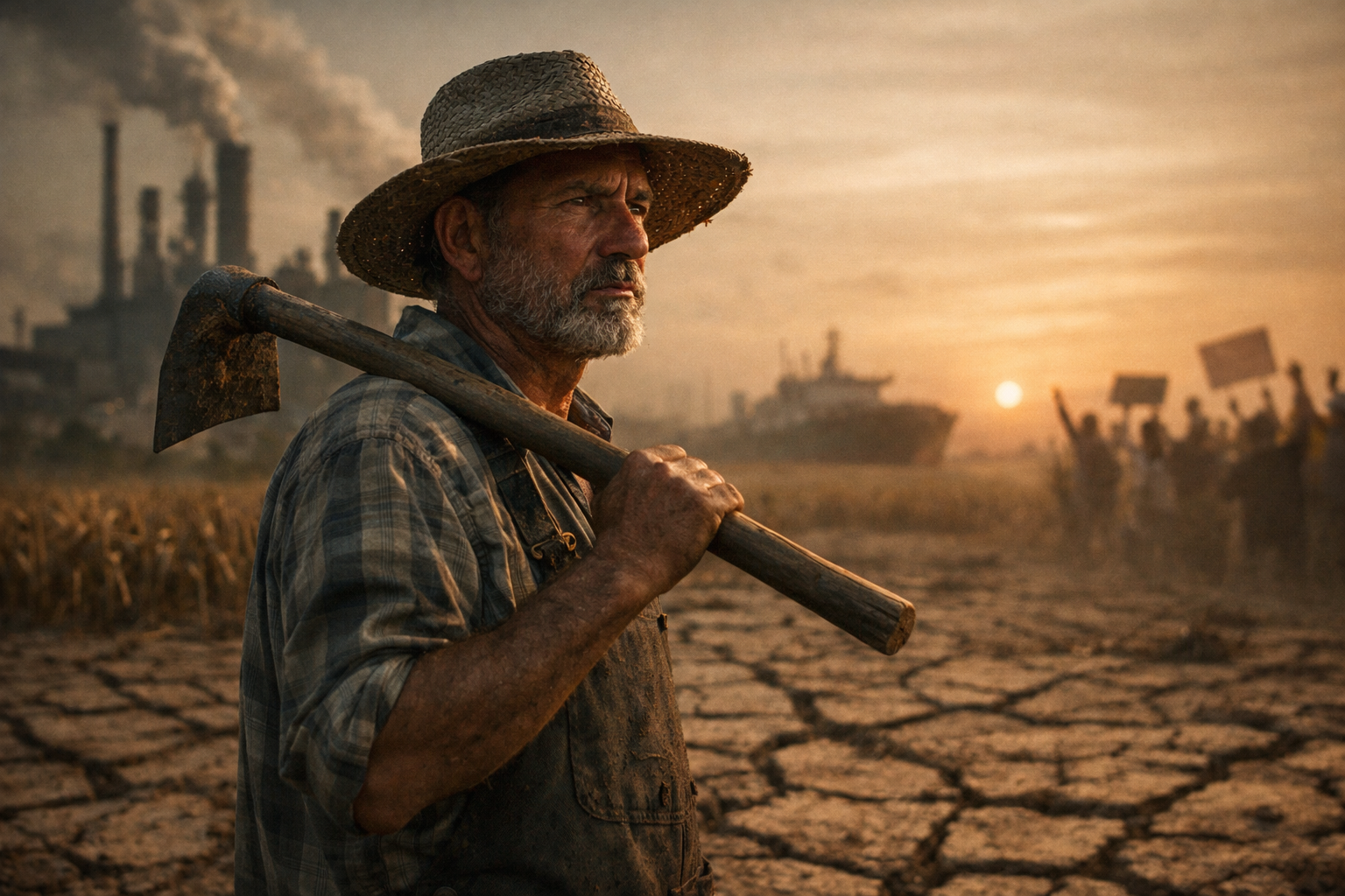 farmer working in crop field representing global food supply crisis