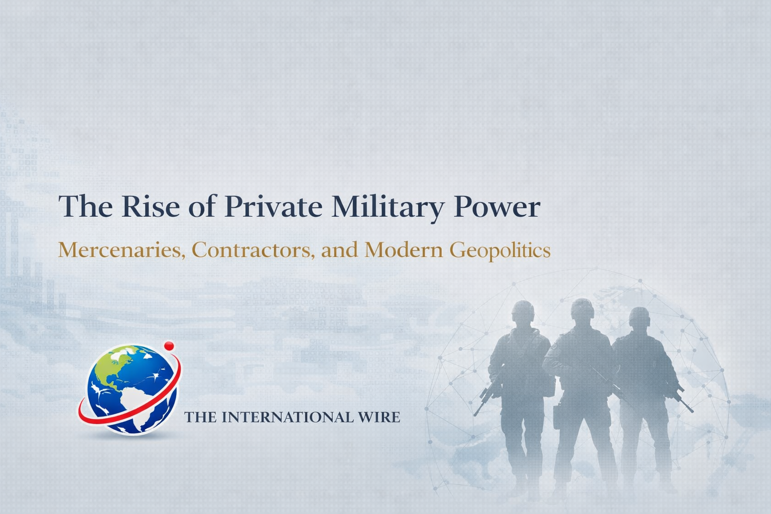 Private military power analysis banner with global network and geopolitics theme