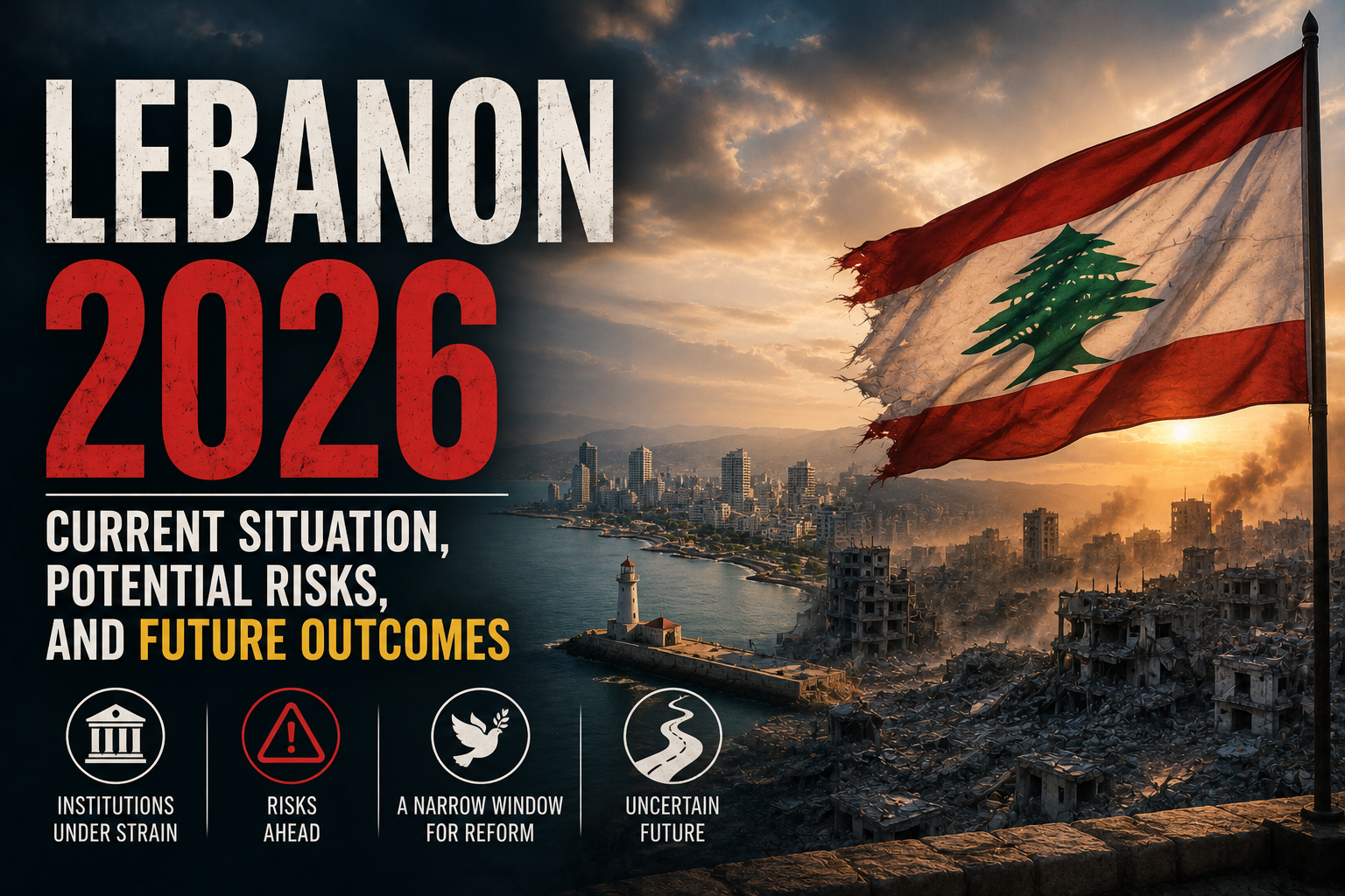 Lebanon 2026 crisis showing Beirut destruction political uncertainty and regional instability