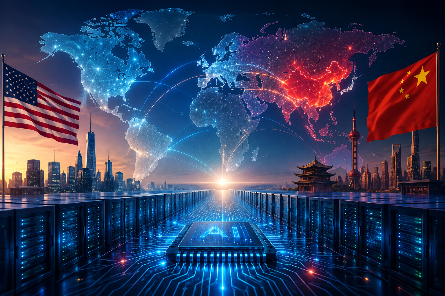 AI data center campus with power infrastructure