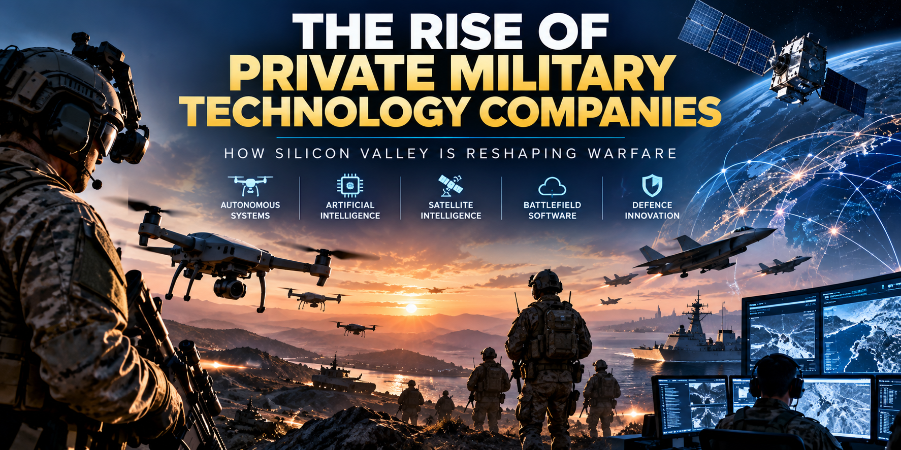 Private military technology companies developing AI-powered drones, autonomous systems and battlefield software for modern warfare.